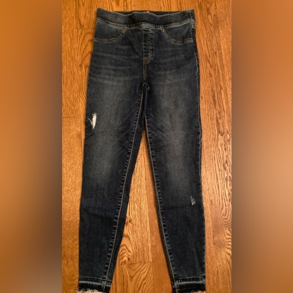 Spanx Women's Size M Distressed Ankle Skinny Jeans Medium Wash Blue EUC …